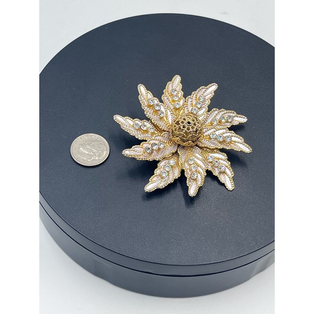 Vintage Poinsettia AB Rhinestone Spray Silver Tone Gold Tone Shiny Brooch - Picture 11 of 11